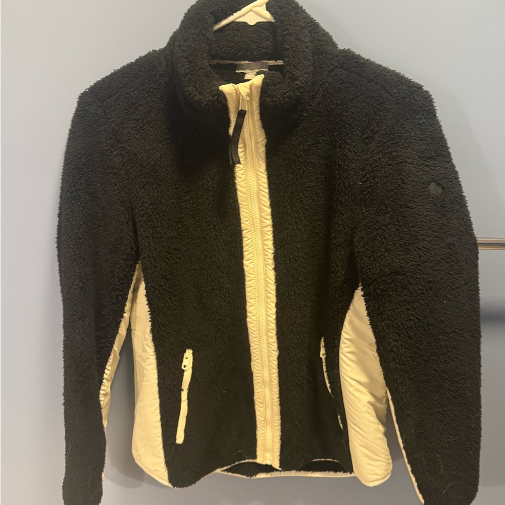 Talbots Women's Black Sherpa Jacket with Cream Trim Size M